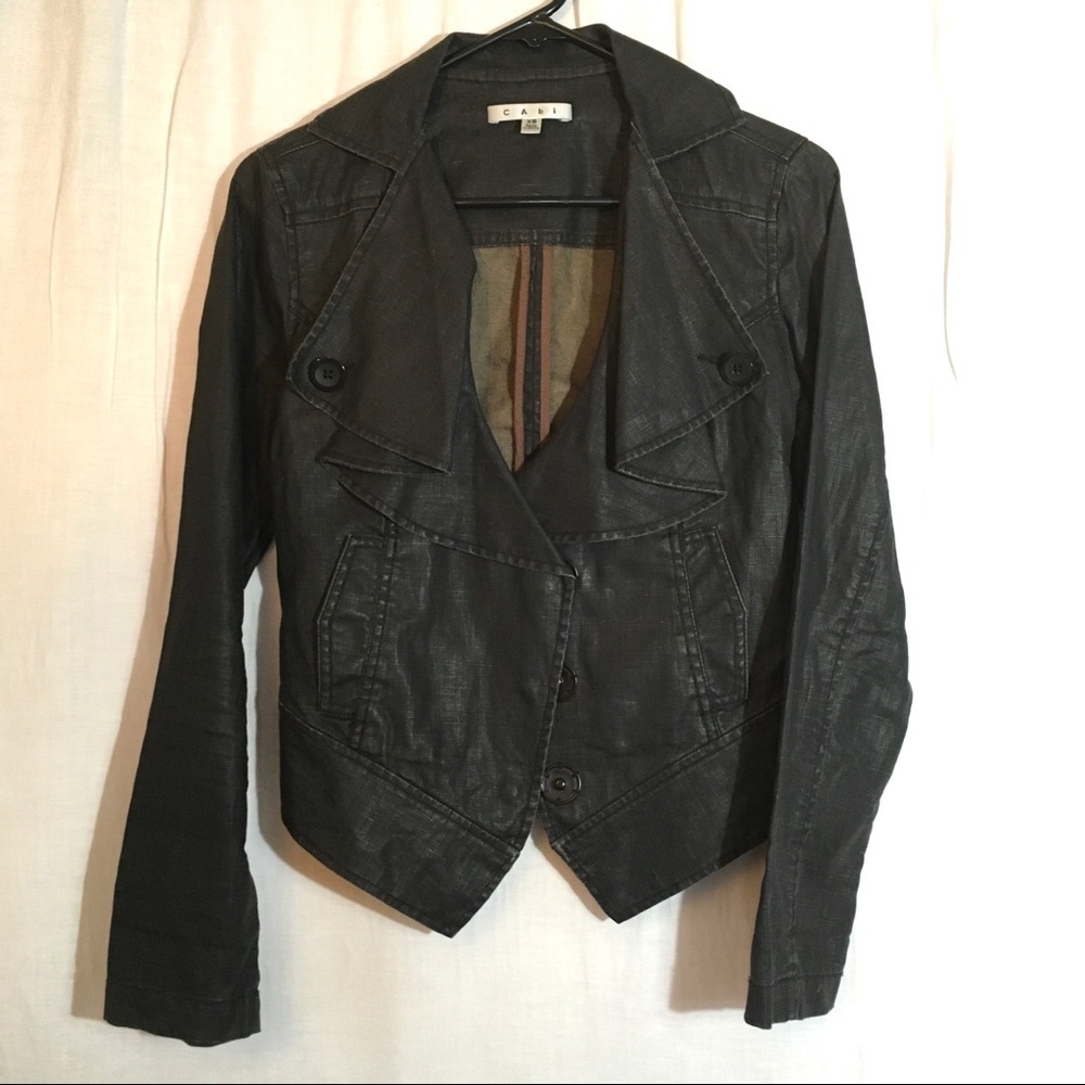 Cabi Linen Cropped Denim Ruffled Jacket‎
